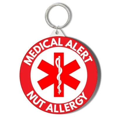 Image of Gift Insanity MEDICAL ALERT RED BACKGROUND NUT ALLERGY 58mm Keyring