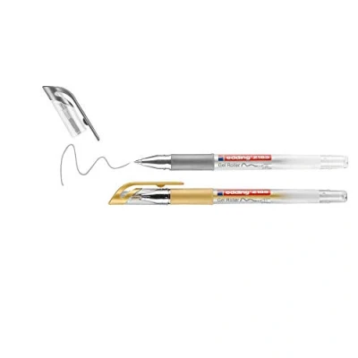 Image of edding 2185 gel roller gold, silver (metallic) pack of 2 0.7 mm pen for writing, drawing, colouring mandalas, bullet journals glitter pen, colour