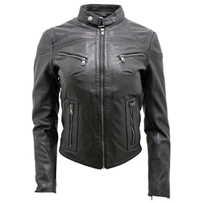 Image of Infinity Women&#039;s Casual Tan Leather Biker Jacket 20