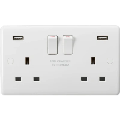 Image of KnightsBridge Curved Edge 13A 2G DP Switched Socket with Dual USB Charger (5V DC 4.8A shared)