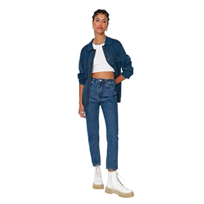 Image of Trendyol Women High Waist Straight Leg Mom Jeans Blue
