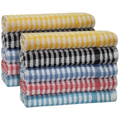 Image of Casabella Mono Check Cotton Tea Towels Pack of 10 Assorted Kitchen Towel 100% Highly Absorbent Super Soft Dish Towels, Towel, Bar Cleaning Cloth Set