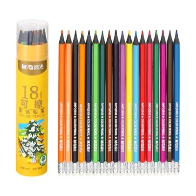 Image of M&amp;G 18 Colors Colored Pencils Set, 18pcs Erasable Drawing Color Pencil No Wood Art Supplies for Beginner Adult Coloring Book with Yellow Holder