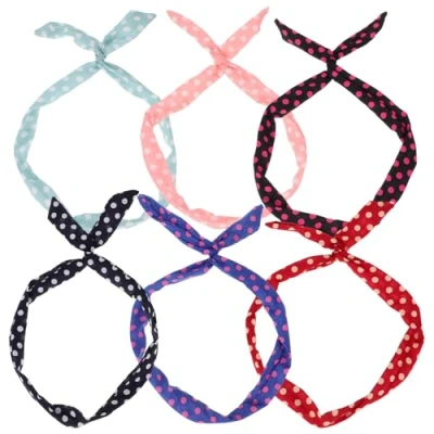 Image of Lurrose 6pcs Twist Bow Wired Headbands Scarf Wrap Wire Hairband Hair Accessory for Women Girls (Random colours)