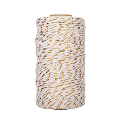 Image of jijAcraft 100M Glitter Christmas String, 2MM Durable Gold and White Twine Cotton Thread for Decorations Crafts Gift Wrapping