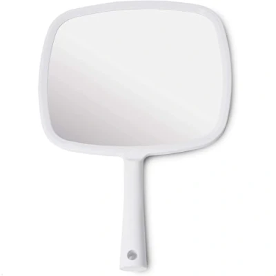 Image of MIRRORVANA Hand Mirror with Flat Handle Compact for Hairdressing, Ideal Back of Head Viewing Easy to Use Held Men and Women 28cm L x 20cm W (White)
