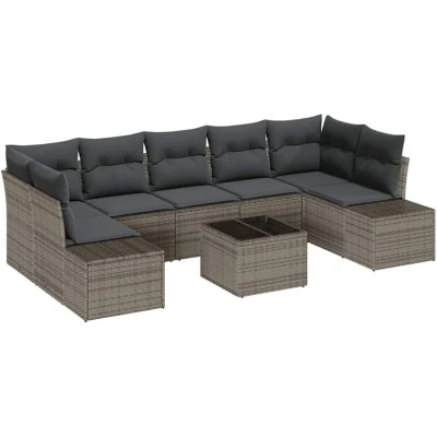 Image of vidaXL 8 Piece Garden Sofa Set with Cushions Grey Poly Rattan