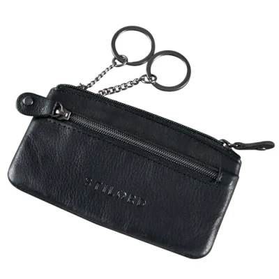 Image of STILORD &#039;Theo&#039; Leather Key Pouch for Men Vintage Case Holder with Ring Slim Coin Purse Cash Change Wallet Money RFID Blocker, Colour:Black