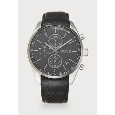 Image of BOSS Chronograph Quartz Watch with Calendar for Men Grand Prix 44 Collection Black Leather Strap 1514224