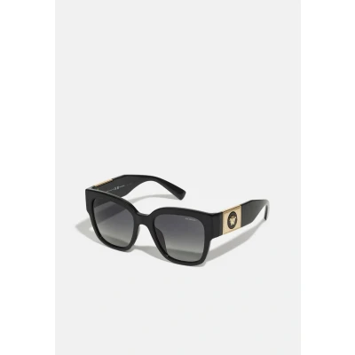 Image of Versace Woman VE4437U GB1/T3 Sunglasses Acetate Black Grey Pillow Polarized Shaded