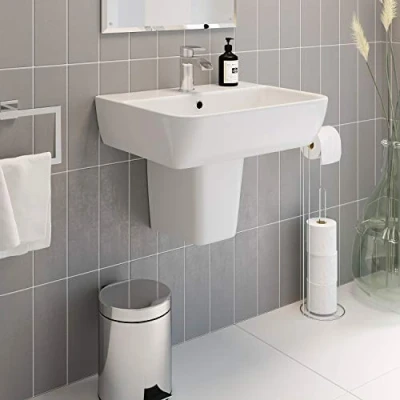 Image of Affine Modern Bathroom Provence Semi Pedestal 550mm 1 Tap Hole Sink White Gloss
