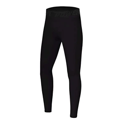 Image of PowerLayer Boys&#039; Running Football Tights Compression Base Layer Leggings Black Stealth, 8 10 Years