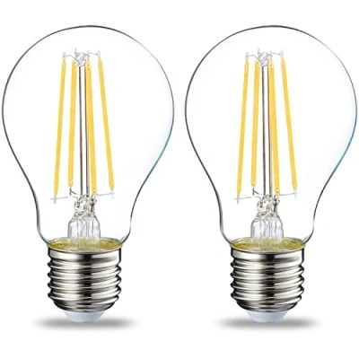 Image of Amazon Basics LED E27 Edison Screw Bulb, 7W (Equivalent to 60W), Clear Filament, Warm White, Non Dimmable, (Pack of 2)