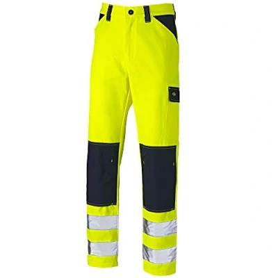 Image of Dickies Men&#039;s Hi Vis Everyday Trouser Work Utility Pants, Yellow/Navy, 36&quot;