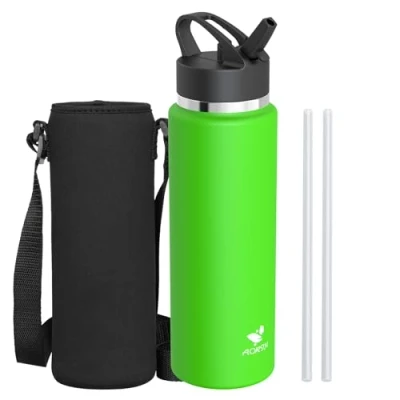Image of AORIN Stainless Steel Water Bottle 1000ml BPA Free &amp; Leakproof Insulated with Straw Portable Metal Drinking Vacuum Flasks for Fitness, Gym, Travel, Sport
