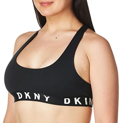 Image of DKNY Women&#039;s Cozy Boyfriend Racerback Bralette Bra, Black/White, M