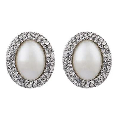 Image of Clip On Earrings Silver Plated Vintage Style With A Large Pearl Bertha S