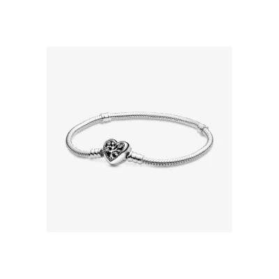 Image of Pandora Family Tree Heart clasp snake chain bracelet, 16