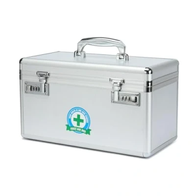 Image of Medication Lock Box with Combination, Lockable Medicine Storage Box, Empty First Aid Security Medical Organizer, Multipurpose Locking for Home and Outdoor (Silver, Large)