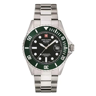 Image of Swiss Alpine Military Men&#039;s Watch, Master Dive, Analogue, Quartz, 7053.1 Stainless Steel, Steel/Green/Black 1133sam