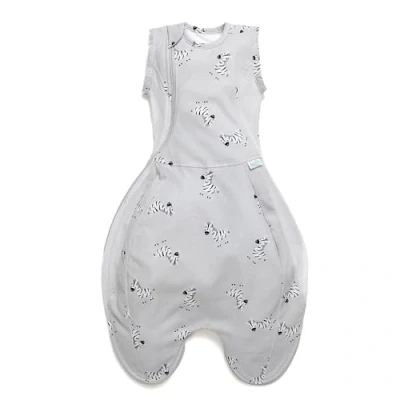 Image of PurFlo Swaddle to Sleep Bag Lightweight 0.5 tog Summer 0 4 Months Breathable Newborn Baby Sleeping Grows With Your Arms In or Out Hip Healthy ZEBRA