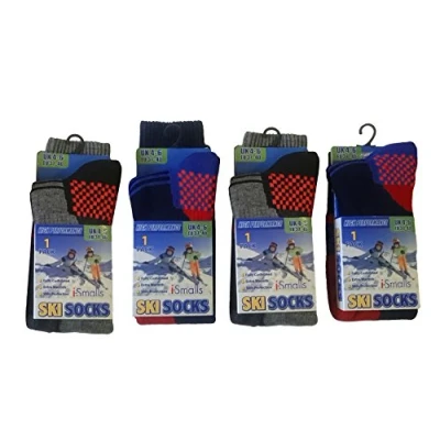 Image of Kids SKI SOCKS 2 Pair Pack Boys or Girls in 3 Sizes Comfort Padding, Extra Warmth and Shin Protection for High Performance. UK 9 12, EU 27 30 (smallest)