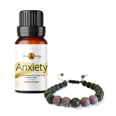Image of Lava Stone Aromatherapy Purple Diffuser Bracelet and Anxiety Essential Oil 10ml (Blend of Lavender, Ylang &amp; Bergamot)