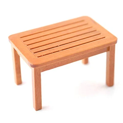Image of Melody Jane Dolls House Walnut Garden Coffee Table Miniature Wooden Patio Furniture 1:12