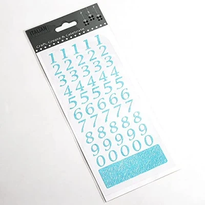Image of 15mm Script Blue Glitter Self Adhesive Sticker Numbers Craft Embellishment