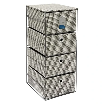 Image of JVL Silva 4 Drawer Wide Fabric Storage Tower, Grey