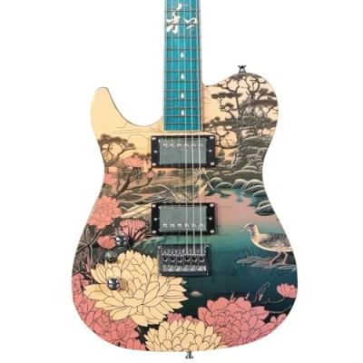 Image of Lindo Left Handed Koya Electric Guitar Composite Neck Luminous Inlays Japanese Wilderness Graphic Art Finish