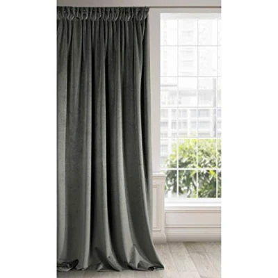 Image of Eurofirany Soft Plain Opaque Velvet Curtain with Rufflette Tape For Rail 1 Unit, Thick Fluffy Panel Drape Classic Glamour Elegant Living Room Bedroom, W55&#039;&#039; x L106&#039;&#039;, 140x270 cm, Graphite