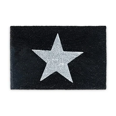 Image of Relaxdays Natural Coconut Fibre Coir STAR Doormat Door Mat Welcome w/ Anti Slip Rubber PVC Underside, Black