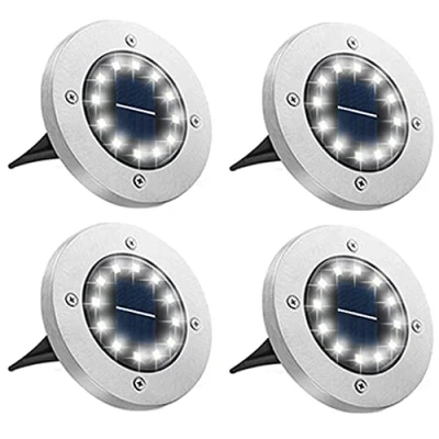 Image of Bowfar Solar Lights Outdoor Garden, 12 LEDs Ground IP65 Waterproof White Decking Lights, Powered for Lawn Pathway Patio Landscape Fence, 4 Pack