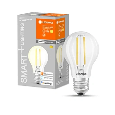 Image of LEDVANCE Smart LEDLamp with WiFi Technology, Base: E27, Di mmable, Warm White (2700K), Replaces Incandescent Lamps 60 W, Compatible Google and Alexa, SMART+ Classic mmable