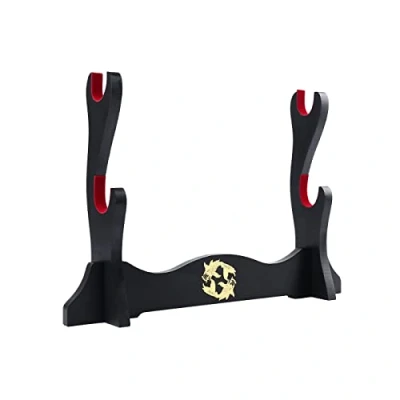 Image of Z fiber Sword Holder Japanese Velvet Padded Katana Stand Samurai Display Rack Support All Tanto yin and yang,2 Tier