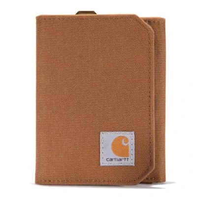 Image of Carhartt Trifold Wallet, Durable for Men, Available in Leather and Canvas Styles, Nylon Duck (Carhartt Brown), One Size US,