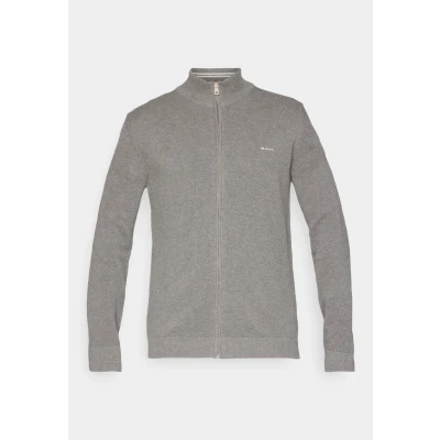Image of GANT ZIP Cardigan Cardigan, Men&#039;s, Size: XXL, Dark grey melange