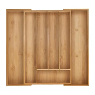 Image of Relaxdays Cutlery Tray, 5 7 Compartments, x 30.5 50 47 cm, Extendable Drawer Organiser, Bamboo, Kitchen, Natural, Silicone