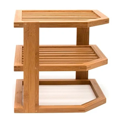 Image of Lipper International 8883 Bamboo Wood 3 Tier Corner Kitchen Storage Shelf, 10&quot; x 9 1/2&quot;