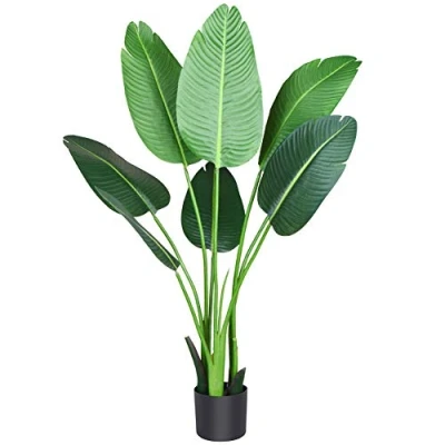 Image of Fopamtri Artificial Bird of Paradise Plant 4 Feet/120cm Fake Palm Tree with 8 Trunks Faux for Indoor Outdoor Modern Decoration Feaux Plants in Pot Home Office Perfect Housewarming Gift