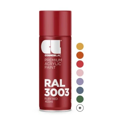 Image of Cosmos LAC Acrylic Paint Spray Can in Many RAL Colours, 400 ml Perfect for DIY, Upcycling and Other Painting Work 3003 RUBY RED N311