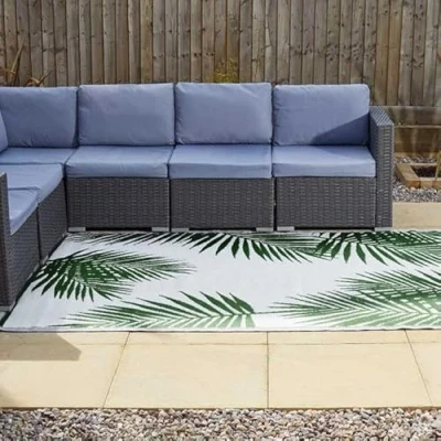 Image of Marco Paul Easy Clean Decorative Tropicana Palm Green Garden Mat Rug Outdoor Indoor Lawn Carpet Waterproof for Picnic Camping Festivals Beach
