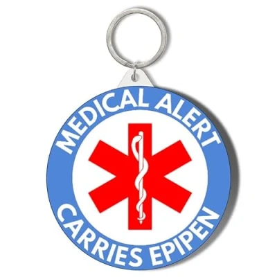Image of Gift Insanity MEDICAL ALERT BLUE BACKGROUND CARRIES EPIPEN 58mm Keyring