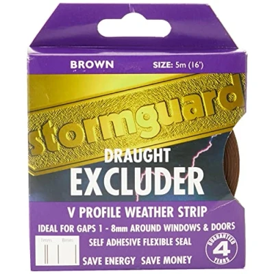 Image of Stormguard 05SR180005MB 5m Self Adeshive &#039; V Seal Tape Draught Excluder Brown