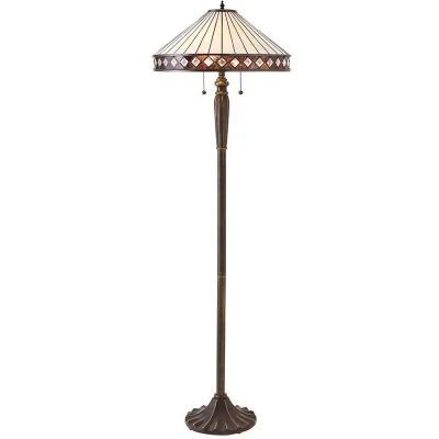 Image of Fargo 2 Light Floor Lamp Dark Bronze, Tiffany Glass, E27