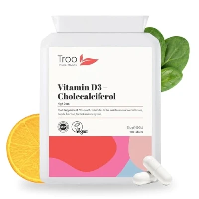 Image of Vitamin D3 25µg 1000iu Supplement 180 High Strength Vegan VIT D Tablets Daily Cholecalciferol Immune System Support Vitamins UK Manufactured