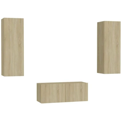 Image of vidaXL 3 Piece TV Cabinet Set Sonoma Oak Engineered Wood