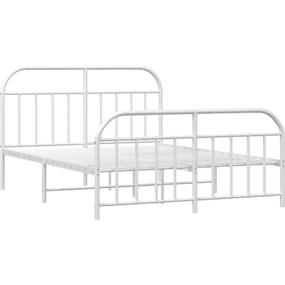 Image of vidaXL Metal Bed Frame without Mattress with Footboard White 140x200cm