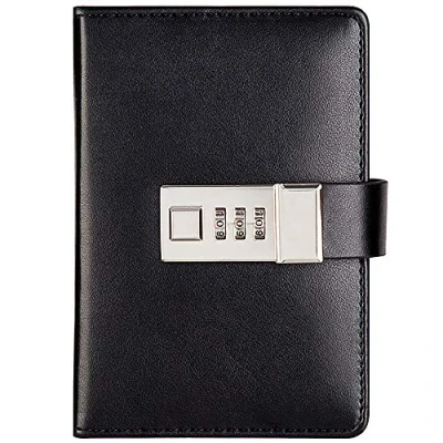 Image of A7 Notebook with Combination Lock Password Leather Notepad Secret Diary Journal 96 Sheets